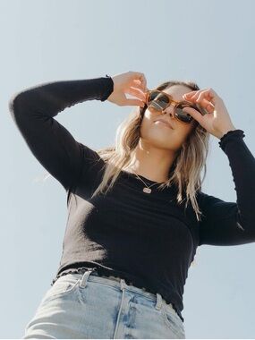 CJLA Black Ribbed Long Sleeve Tee with Lettuce Hem